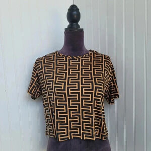 Sweet Top Shorts Brown Black Pullover Shirt Geo Print Jersey Stretch Sz M